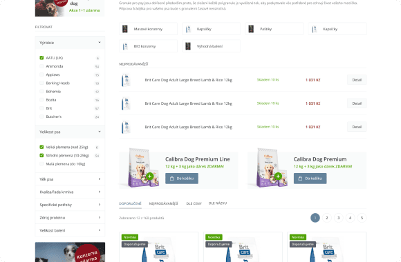 Redesign e-shopu prodejce krmiv a chovatelských potřeb pro domácí zvířat.