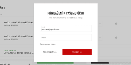 Login formulář v modalním okně