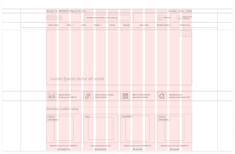 Wireframe úvodní stránky